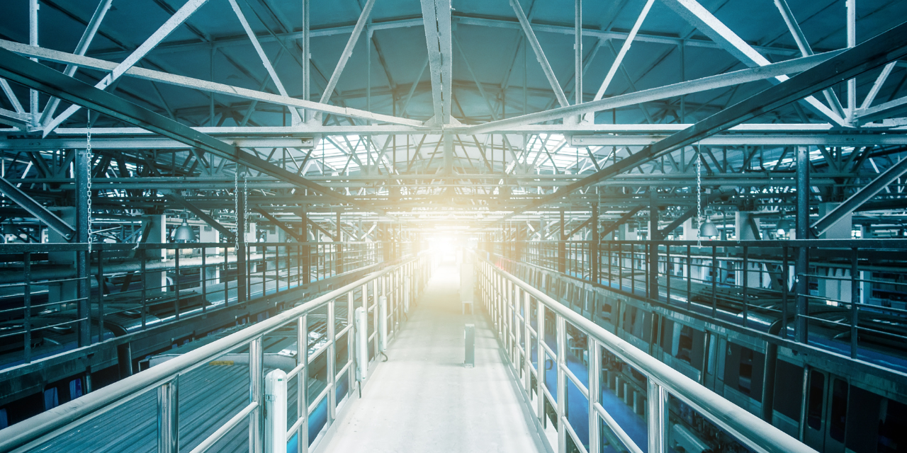 Interior image of walkways in a factory.